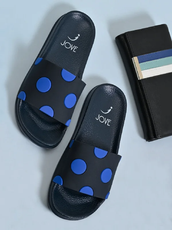 Women Blue Textured Slides