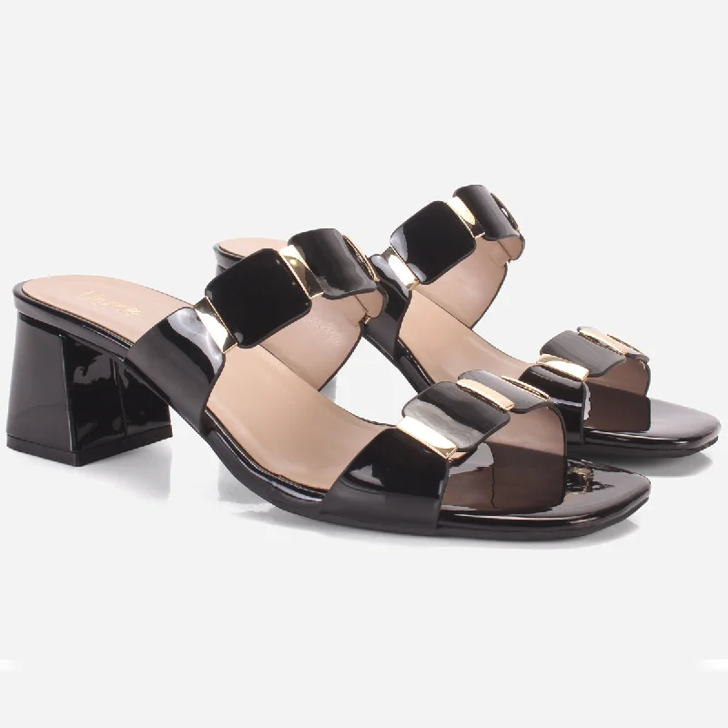 Womens ""NATALIA"" Fancy Block Heel Slide In Sandals