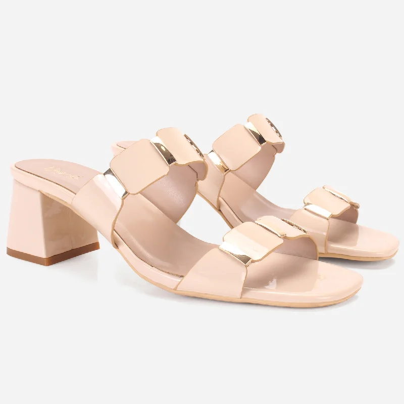 Womens ""NATALIA"" Fancy Block Heel Slide In Sandals