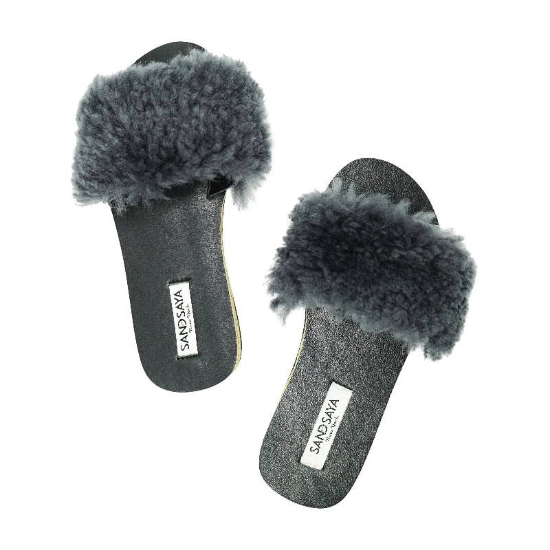 Black Sheep Fur Slide - Espadrille Flat