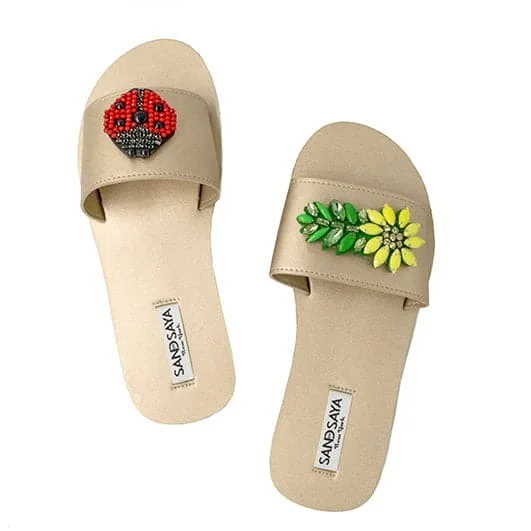 Ladybug and Daisy - Red and Yellow Embellished Motifs Waterproof Espadrille Flat Sandals